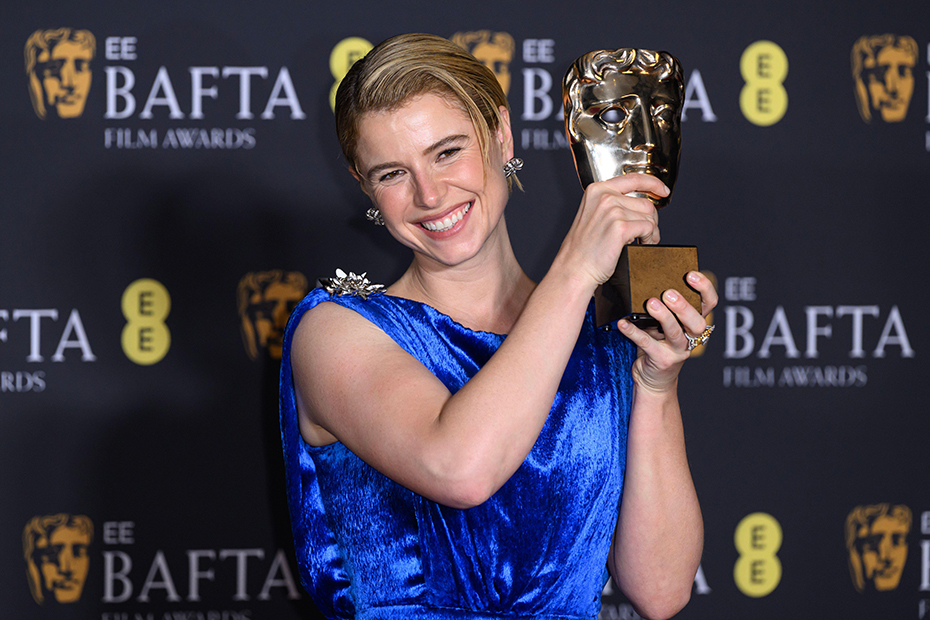 Jessie Buckley with her Leading Actress Award for Hamnet at the EE BAFTA Film Awards 2026, Royal Festival Hall.