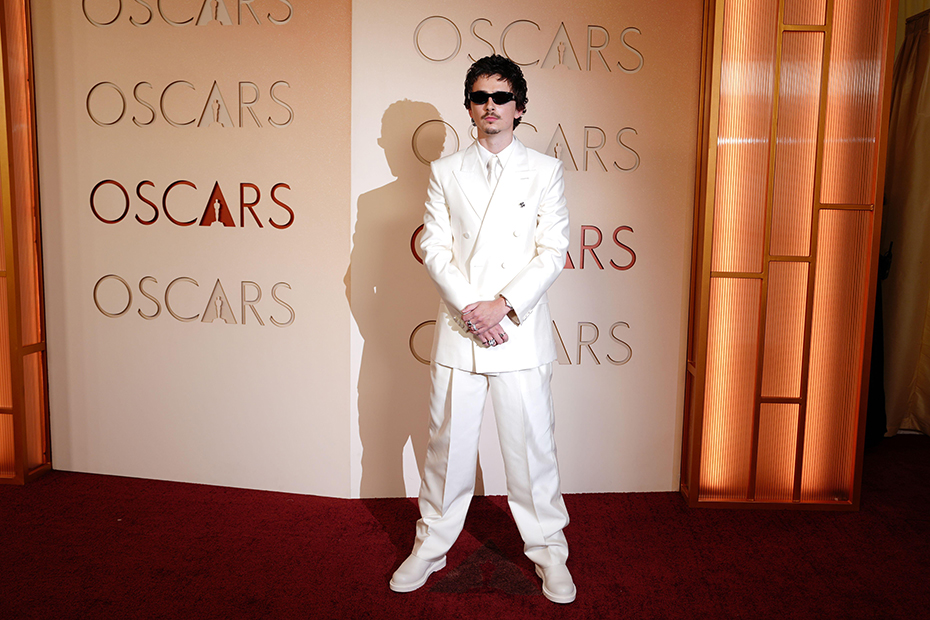 Timothee Chalamet arrives at the Oscars at the Dolby Theatre in Los Angeles.